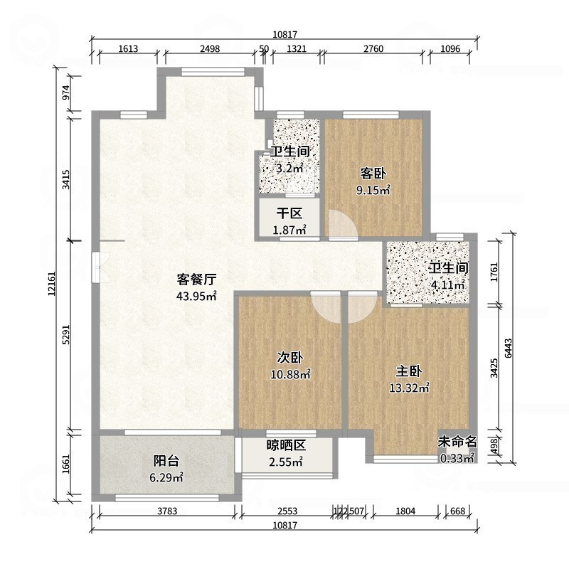 壹诺设计工作室-117㎡3室-现代奶油风-户型图概览