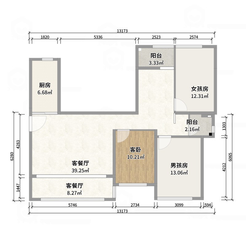 壹诺设计工作室-112㎡3室-现代简约 -户型图概览