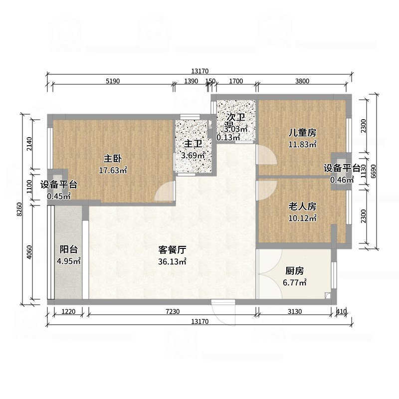 设计师珂源-美联奥公馆奶油112㎡3室-户型图概览