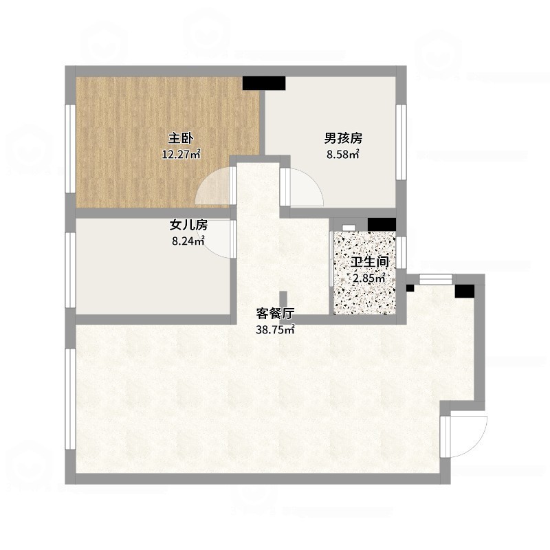 壹诺设计工作室-87㎡3室-现代简约 -户型图概览