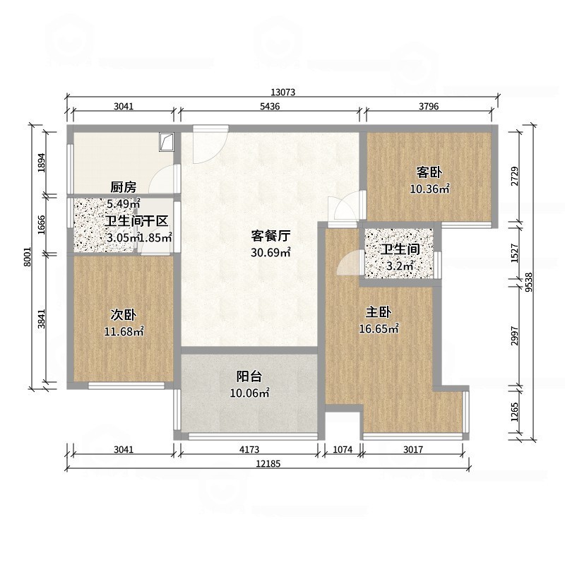 壹诺设计工作室-107㎡3室-现代简约  -户型图概览