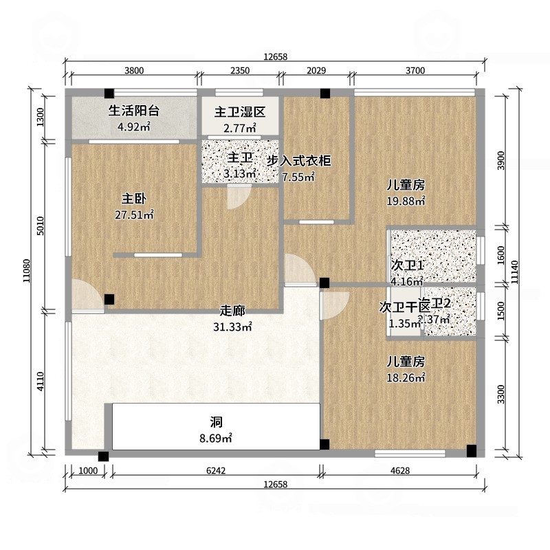 星空设计desgin-简美141㎡3室-户型图概览