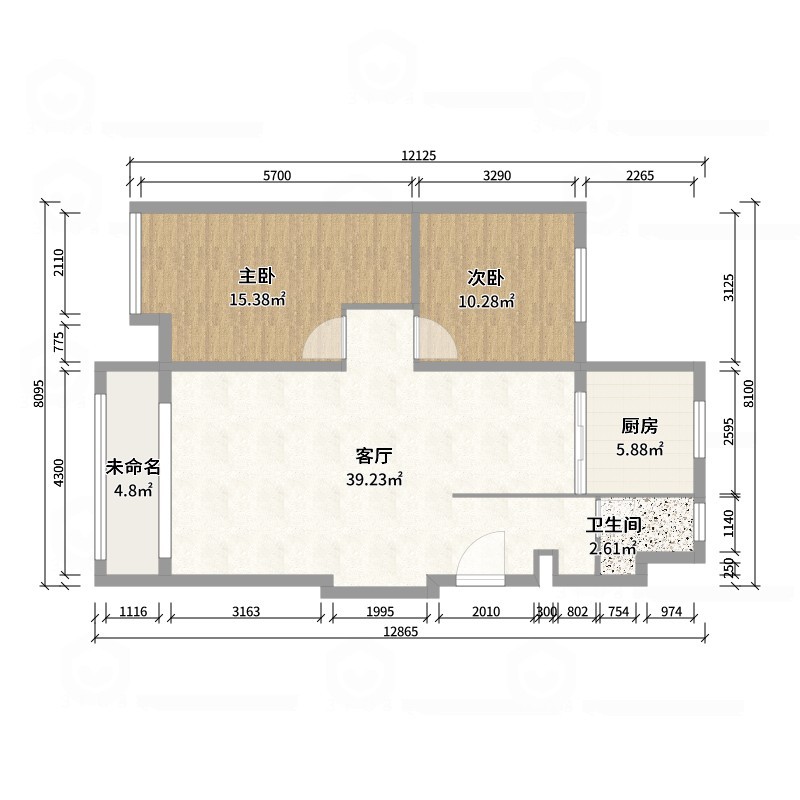 壹诺设计工作室-95㎡2室-奶油风  -户型图概览