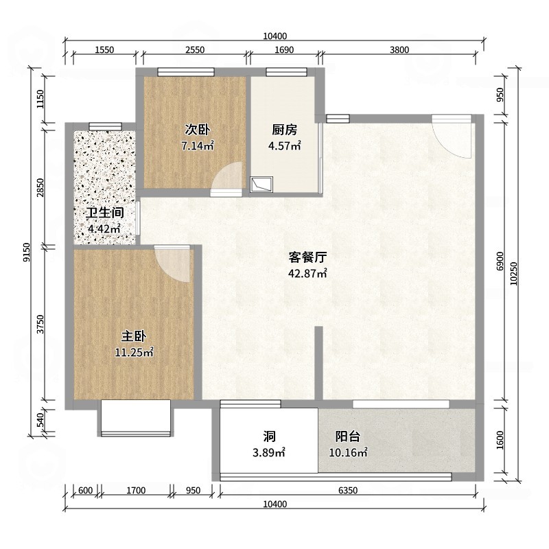 星空设计desgin-美式94㎡2室-户型图概览