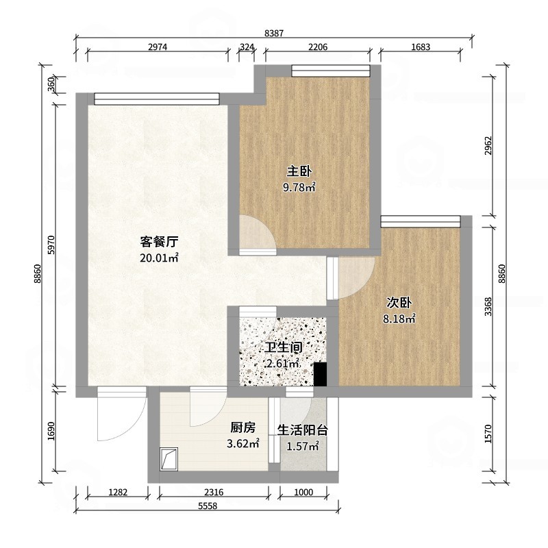 500一套_韩昊霖-万人小区58㎡2室-户型图概览