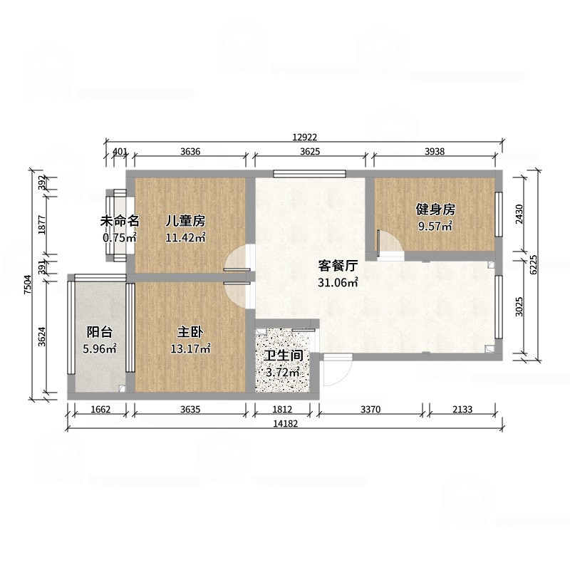 陈晓琛-浞景岸边~3室2厅1卫1厨1阳-户型图概览