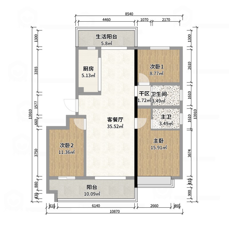 至简名设-文稳康-《盟城学府》123平黑白现代|三居室-户型图概览