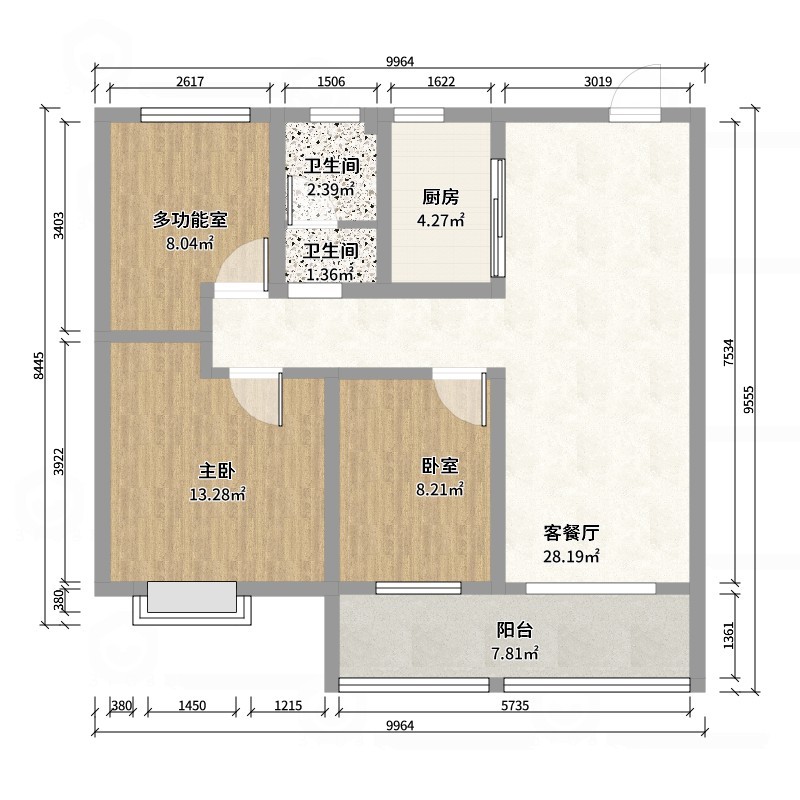 庄育霖-汇峰天峻90平现代3室-户型图概览