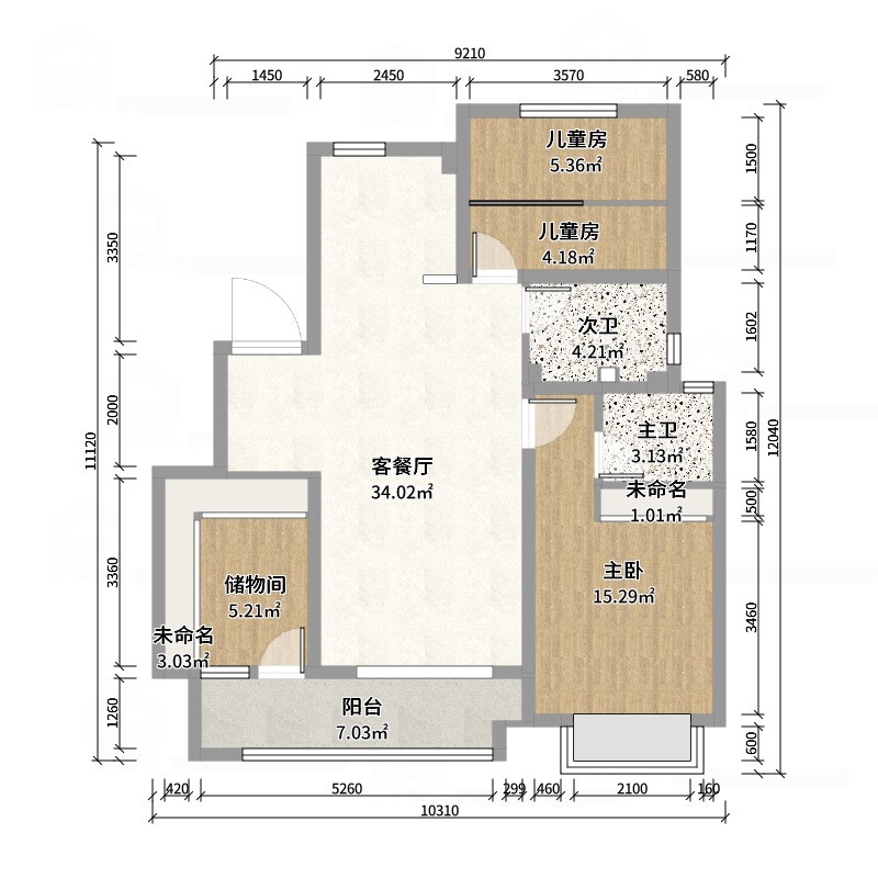 庄育霖-北湖缔景100平奶油风3室-户型图概览