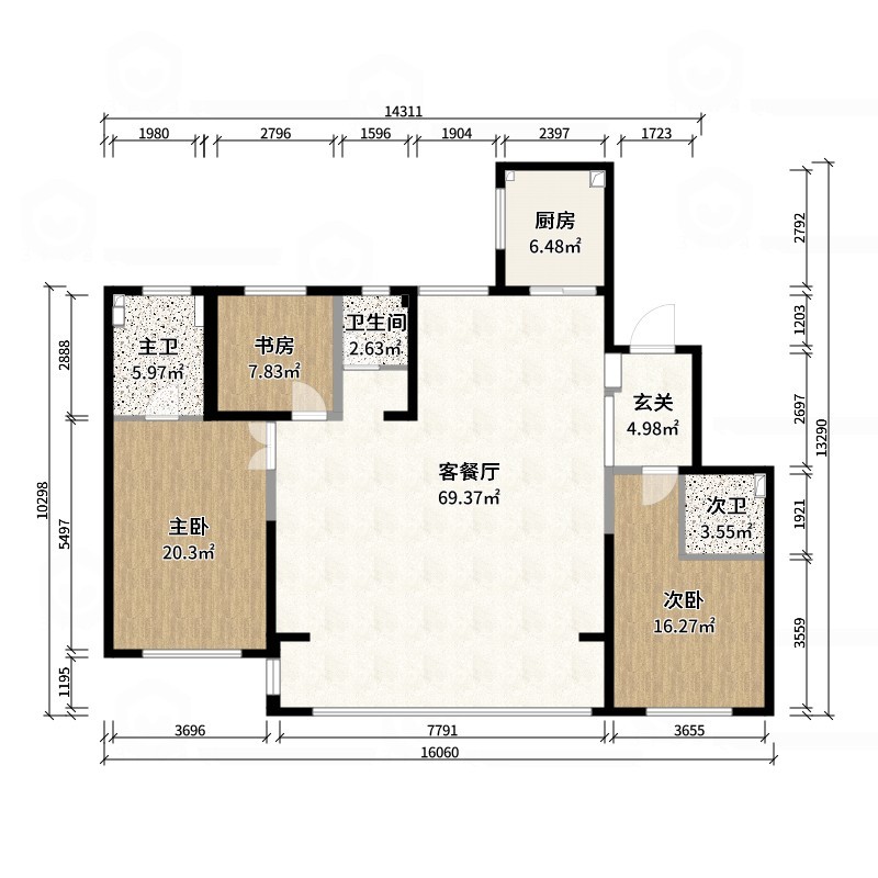 户型改造-周设计-158㎡3室-户型图概览