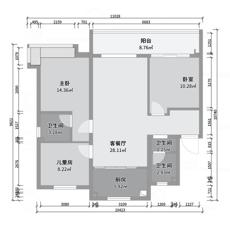 艺雅丽-99平现代简约 -户型图概览