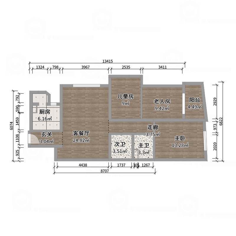 艺雅丽-99平中古奶油风 -户型图概览