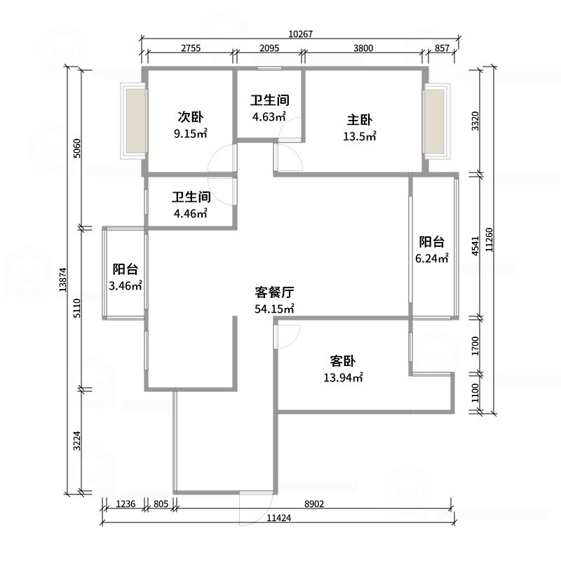 1317*bgYs-奶油风方案120m²-户型图概览