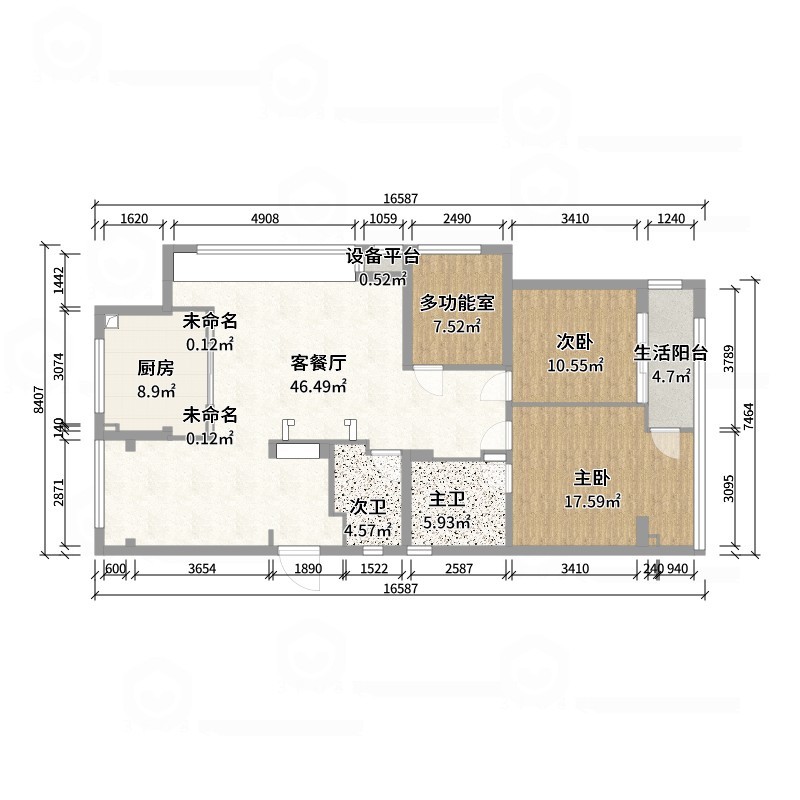 柠檬鱼宝-现代极简风140方3室-户型图概览