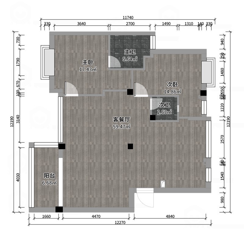 设计师珂源-凤凰花园-3期原木奶油127㎡2室-户型图概览
