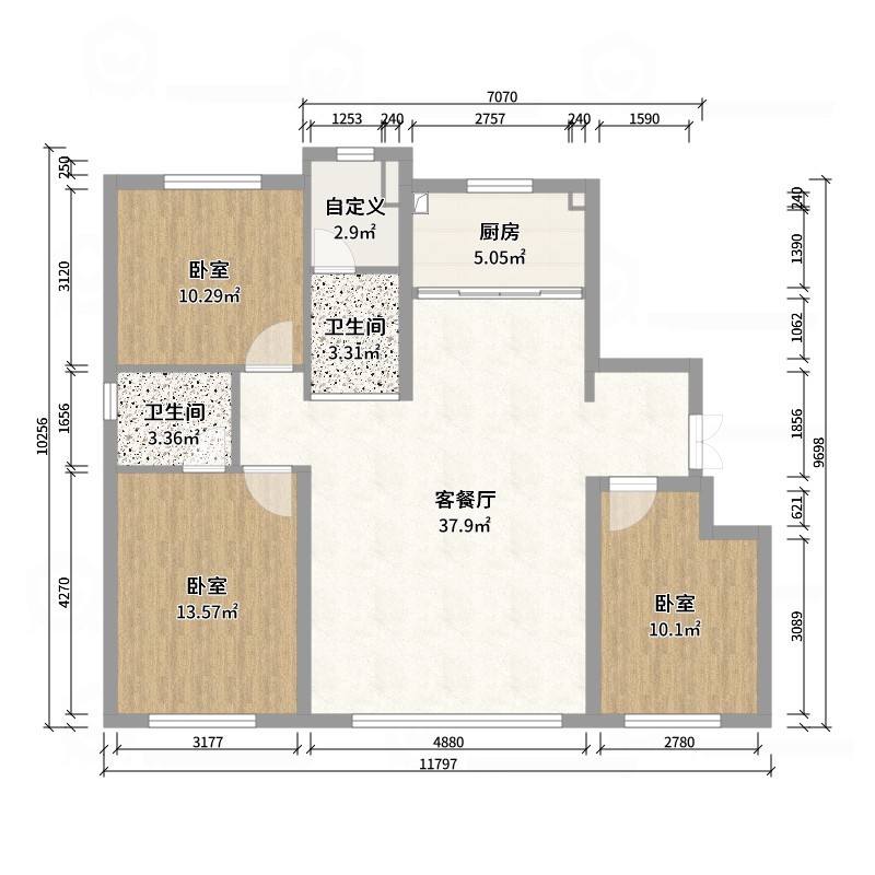 设计师言色-保利锦上 省钱!精装房3居室改中古风-户型图概览