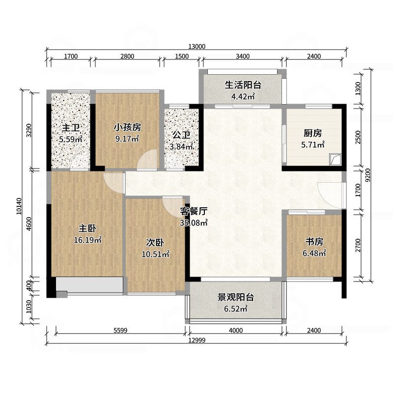 單調ing-美式复古-明泰城124m²-户型图概览