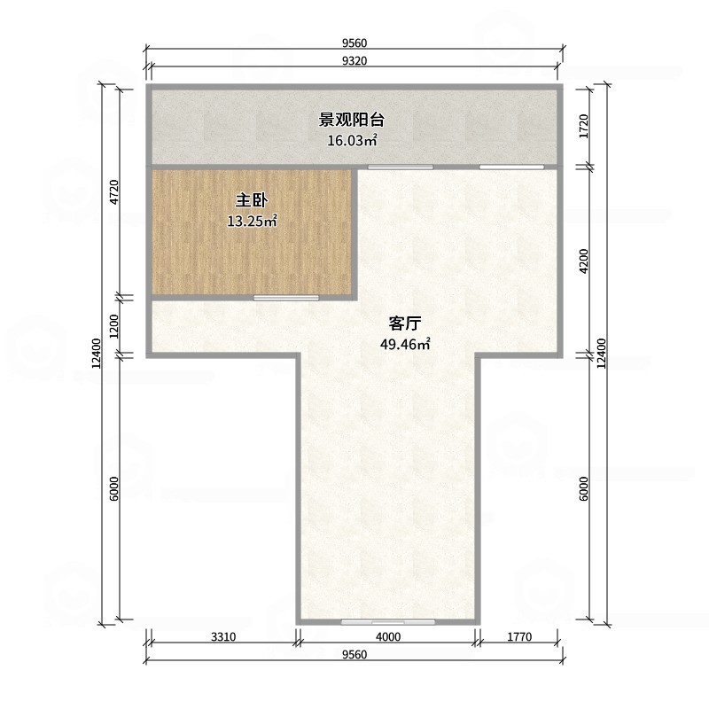 好几天-86㎡1室-户型图概览