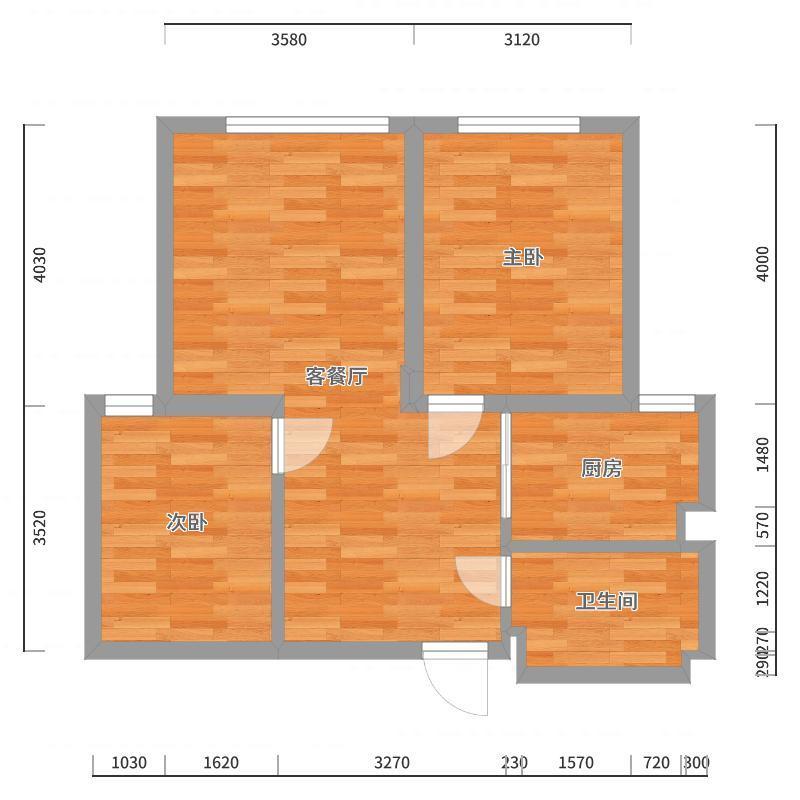 柴娜-65方北欧两居-户型图概览