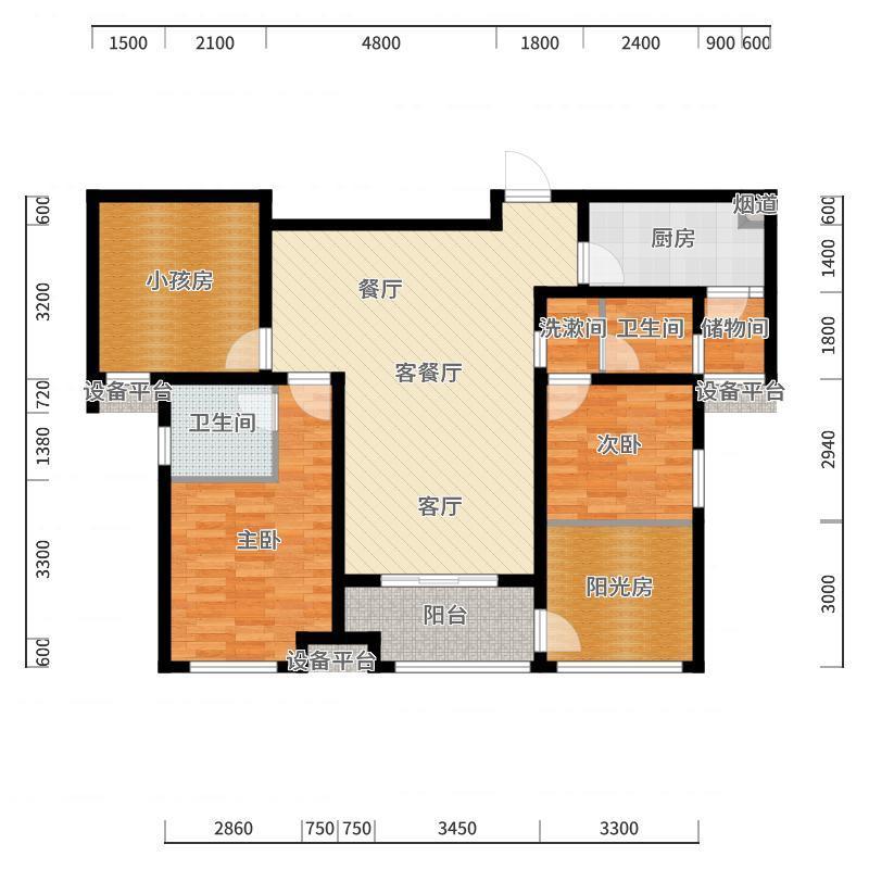 王尉鑫-129方美式三居-户型图概览