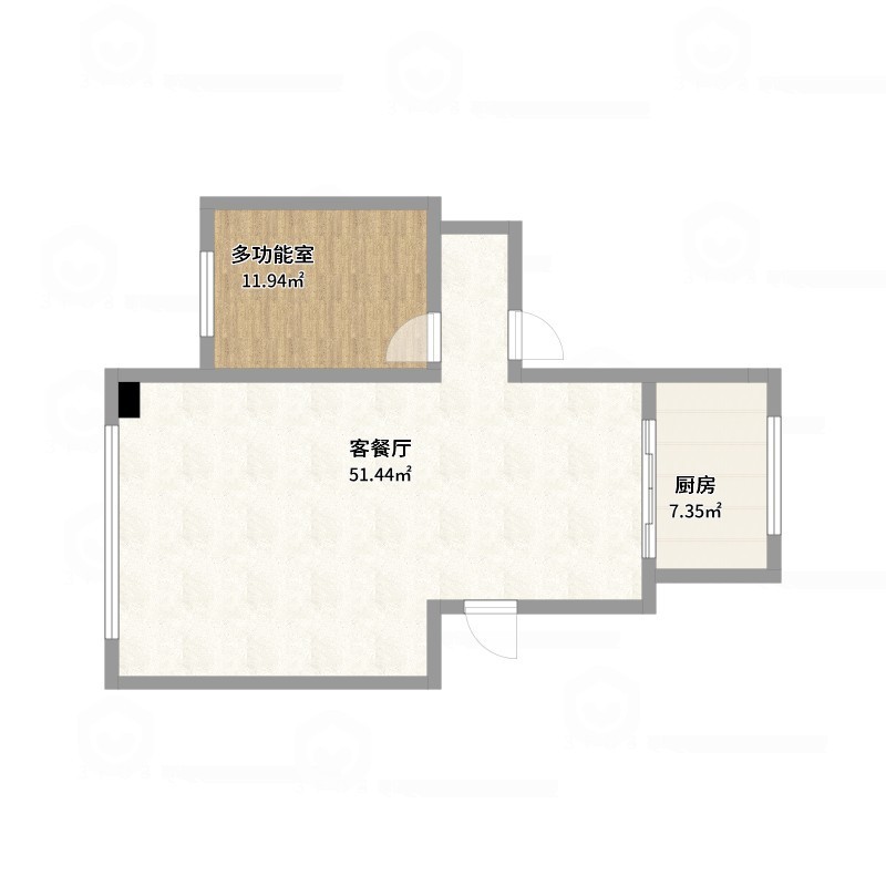 BJM-爆米花-厦门台商会馆84㎡1室装修效果图