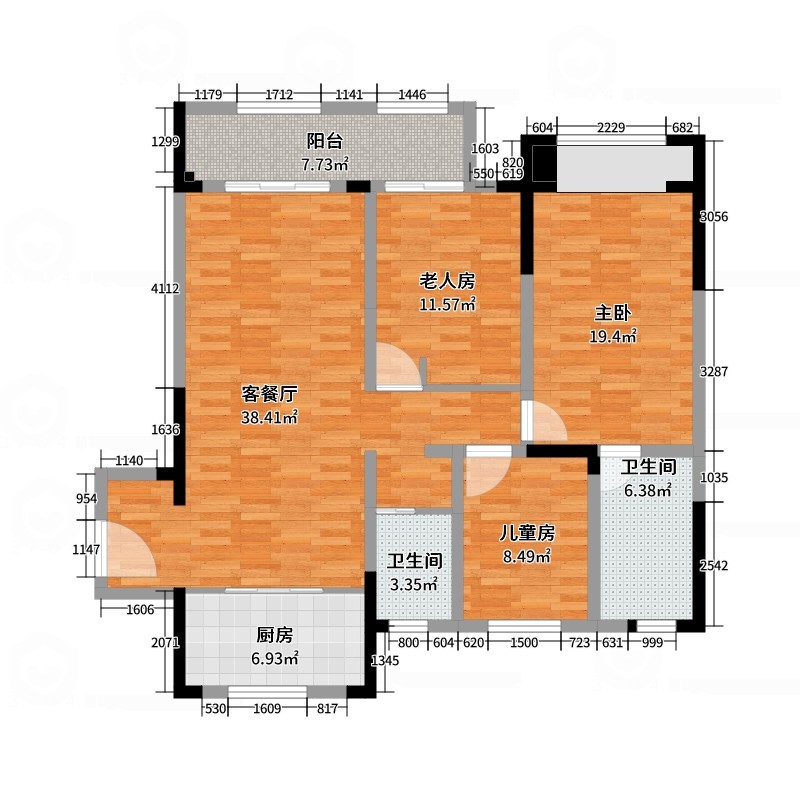 郑地美景东望 126户型 极简风格-副本