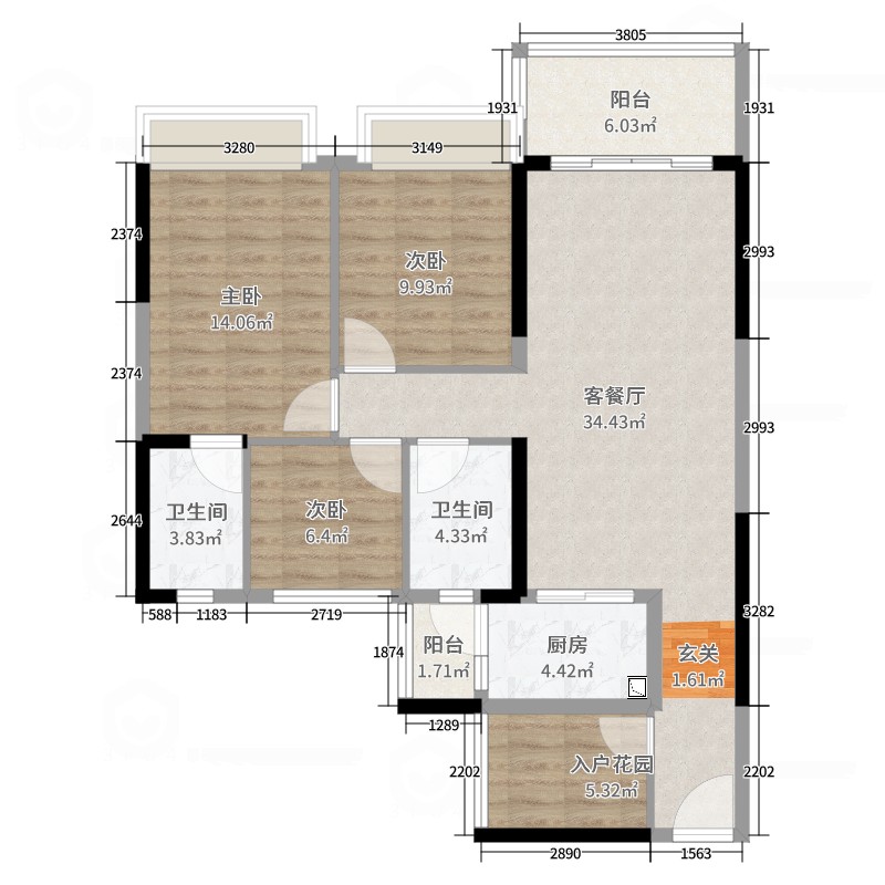 韶关户型图 玥珑山户型图 建筑面积:116m&sup2