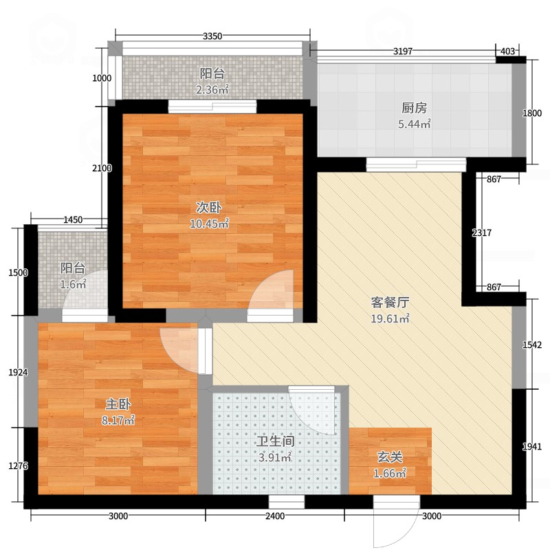 海榮名城2室2廳1衛1廚75.00㎡戶型圖