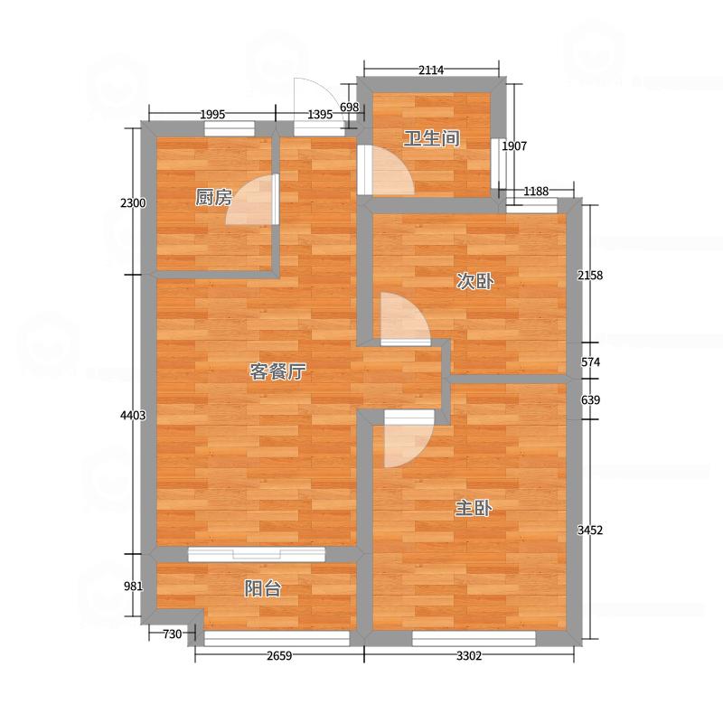 石龙春晓2室2厅1卫1厨59.00㎡户型图