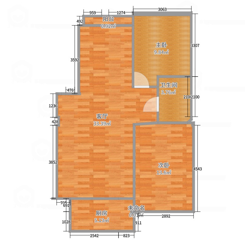 东旺锦绣家园2室1厅1卫1厨90.00㎡户型图