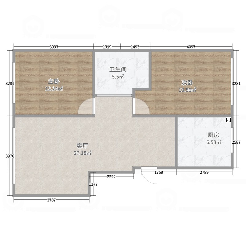 康湖茗築2室1廳1衛1廚82.00㎡戶型圖