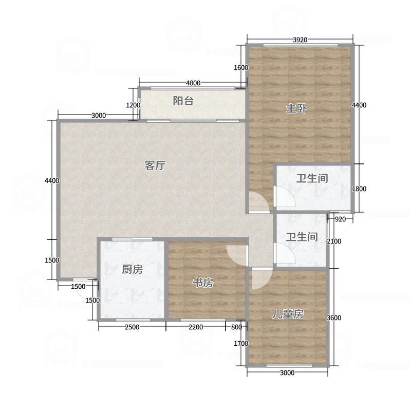 绵阳市安州区圣鼎博望府3室1厅2卫1厨113.00㎡户型图